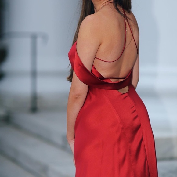 Michelle Mason Strappy Silk Wrap Gown in Cayenne. Worn once. Perfect condition - Picture 6 of 9